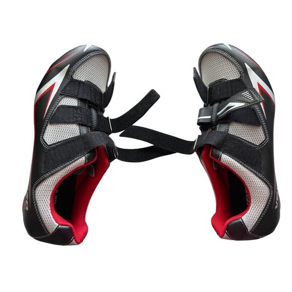 Venzo Cycling Shoes Black & Red SPD Compatible With 3-Strap Closure Size 10 - Picture 6 of 8